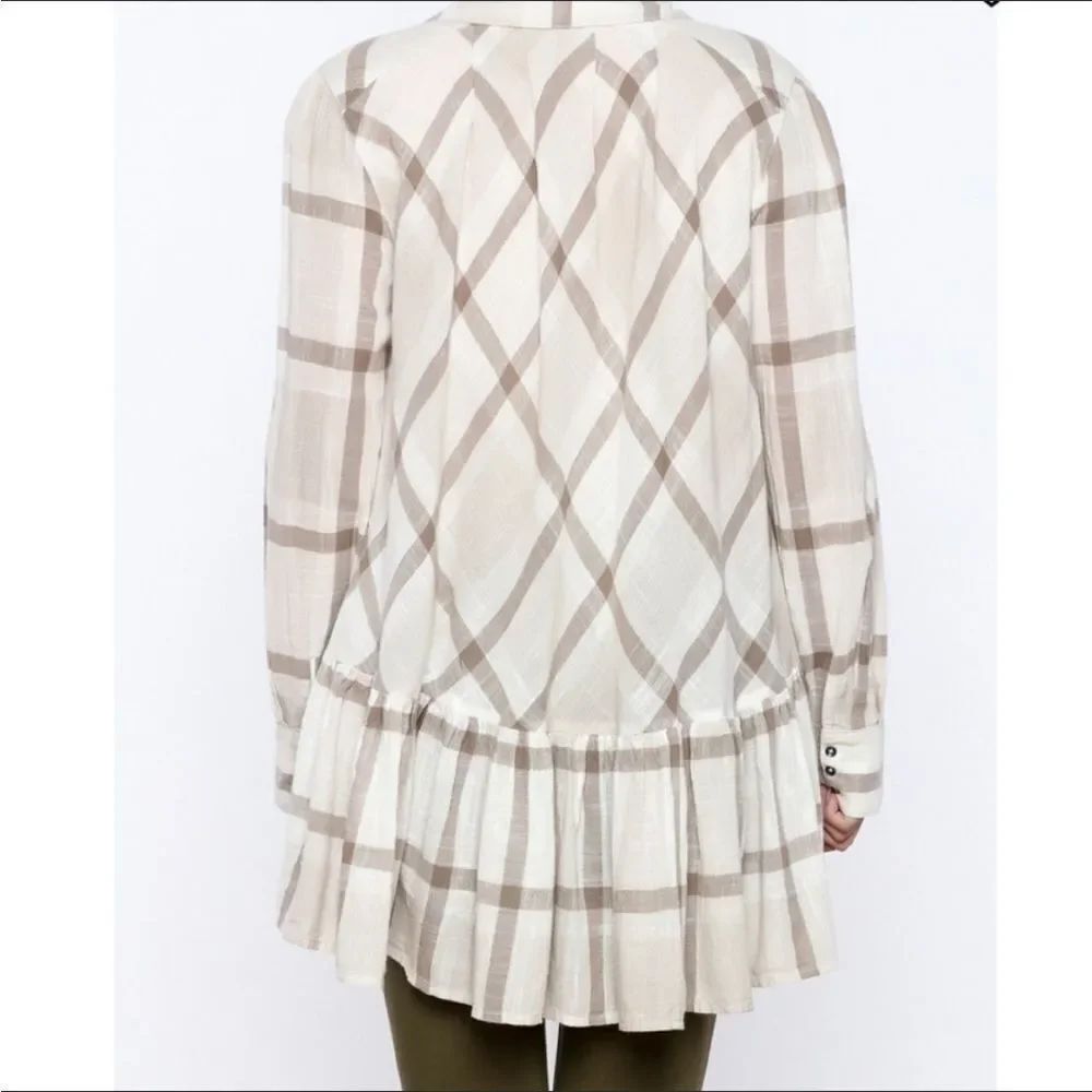 FREE PEOPLE | Peppy in Plaid Ivory Combo Button Down Long Sleeve Top Women’s S